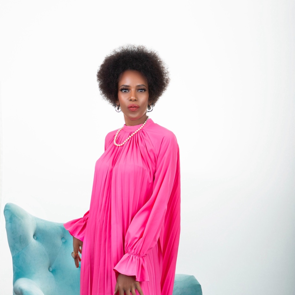 Bright Pink Pleated Dress Small